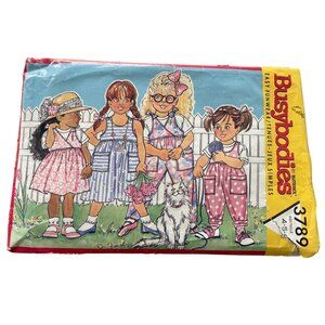 80s Butterick 3789 Sewing Pattern Size 4-5-6 Dress Jumper Overalls and Top CUT